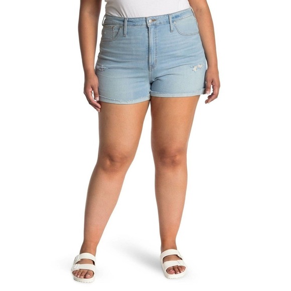 MADEWELL‎ HIGH RISE DISTRESSED CUFFED DENIM SHORTS AINGER WASH BLUE SIZE 35 NWT - Picture 1 of 16